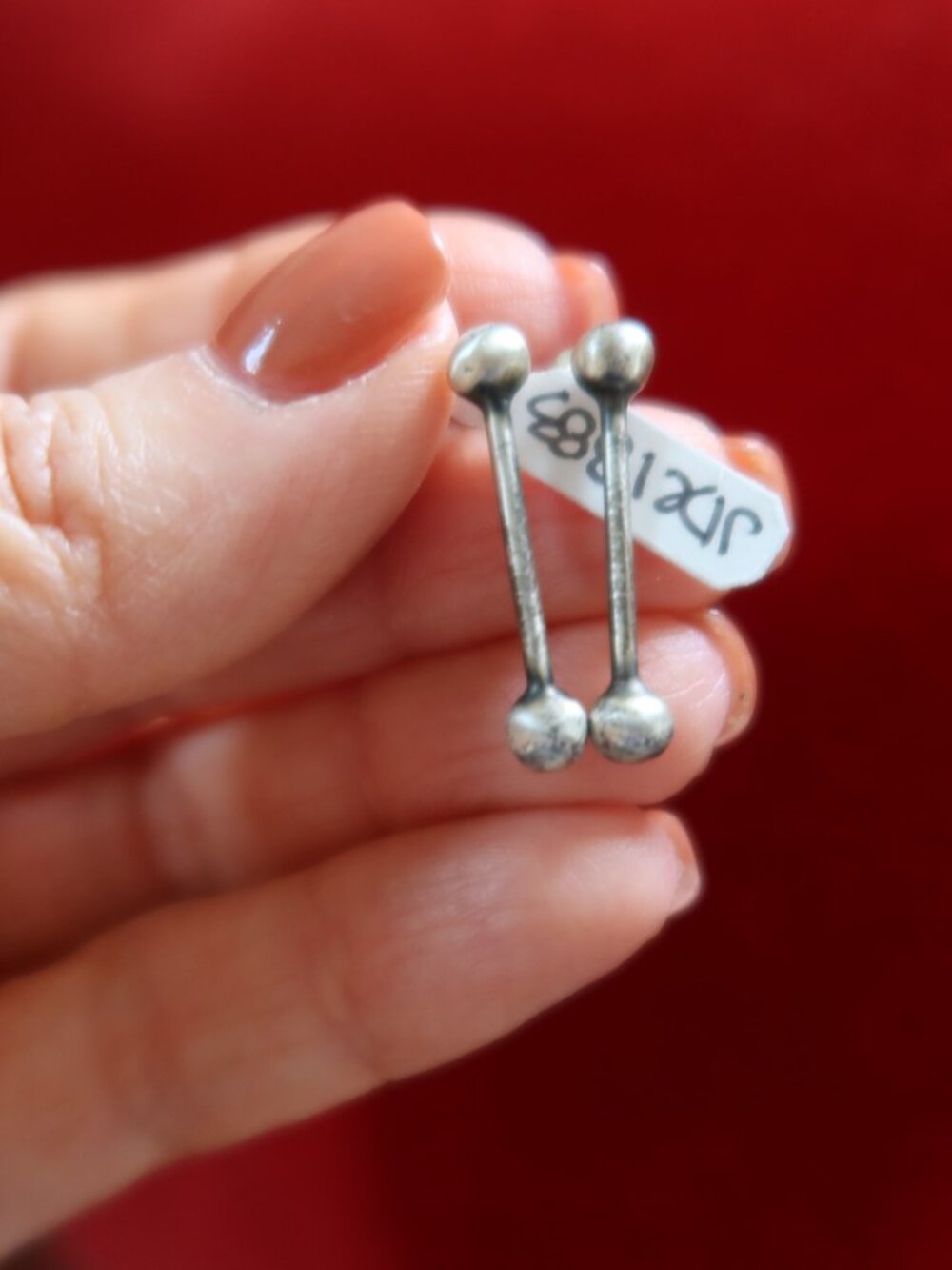 NWT! Jane Diaz oxidized sterling silver barbell post earrings bar with balls